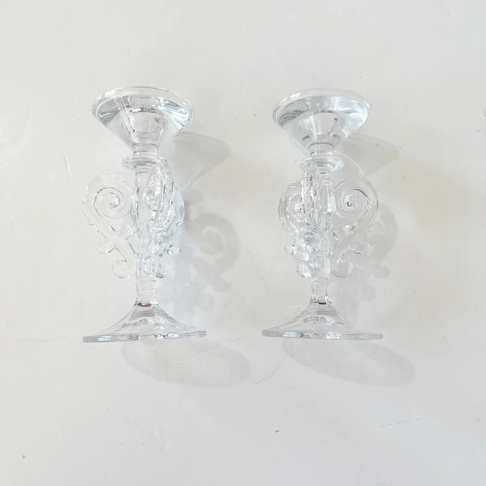 Shannon Crystal Ireland Scroll Candlestick Holders Godinger Czech Lead Crystal